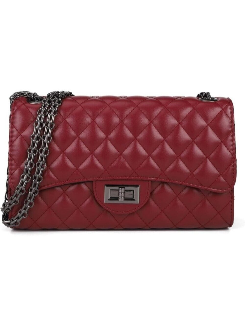 〽️Women's Red Structured Purse Chain Strap Quilted Crossbody Shoulder Bags